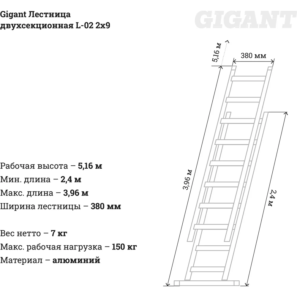 Двухсекционная лестница Gigant