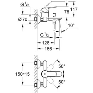 Смеситель для ванны Grohe BauEdge с душевым гарнитуром, хром (23334000, 26083002)