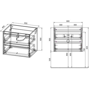 Тумба с раковиной Vincea Gio 60х46 T.Oak (VMC-2G600TO, VBS-13960)