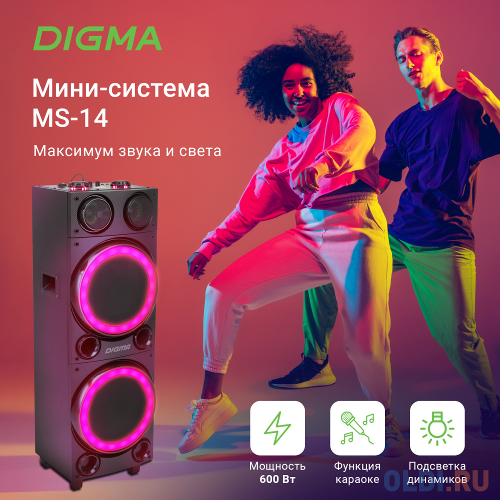 Минисистема Digma MS-14 черный 600Вт FM USB BT SD/MMC в Москвe