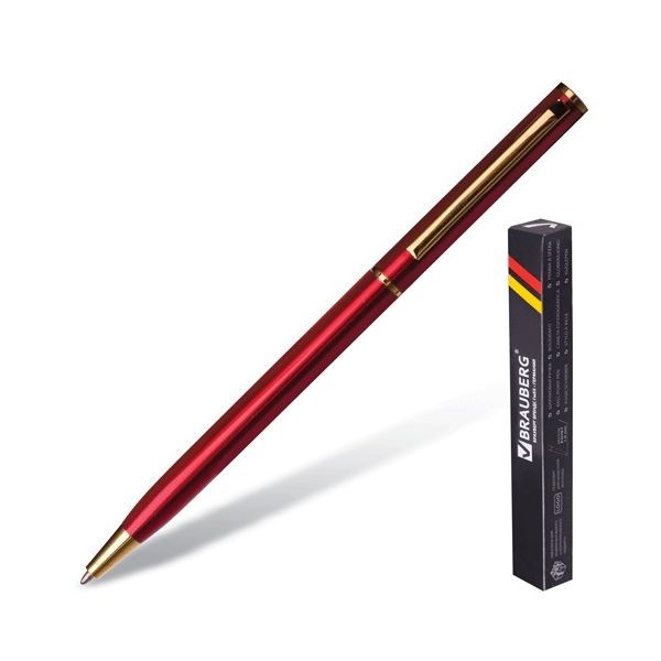 Ручка бизнес-класса шариковая BRAUBERG Slim Burgundy, корпус бордо, узел 1 мм, линия письма 0,7 мм, синяя, 141403