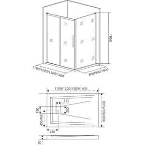 Душевой уголок Good Door Idea WTW+SP 140x90 с поддоном, прозрачный, черный