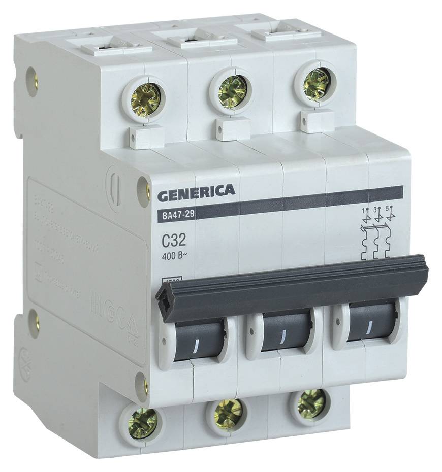 Выключатель автоматический IEK Generica MVA25-3-032-C 32A тип C 4.5kA 3П 400В 3мод серый (упак.:1шт)