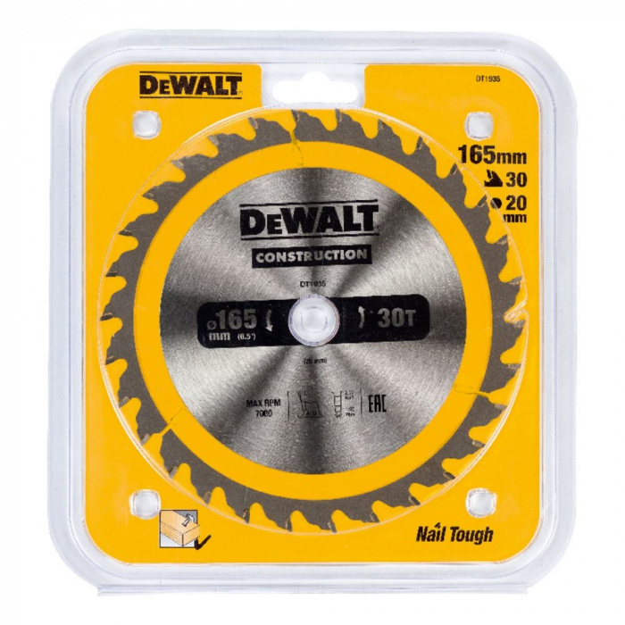 Диск пильный по дереву с гвоздями DeWalt Construction 165/20 30 ATB +10° DT1935-QZ