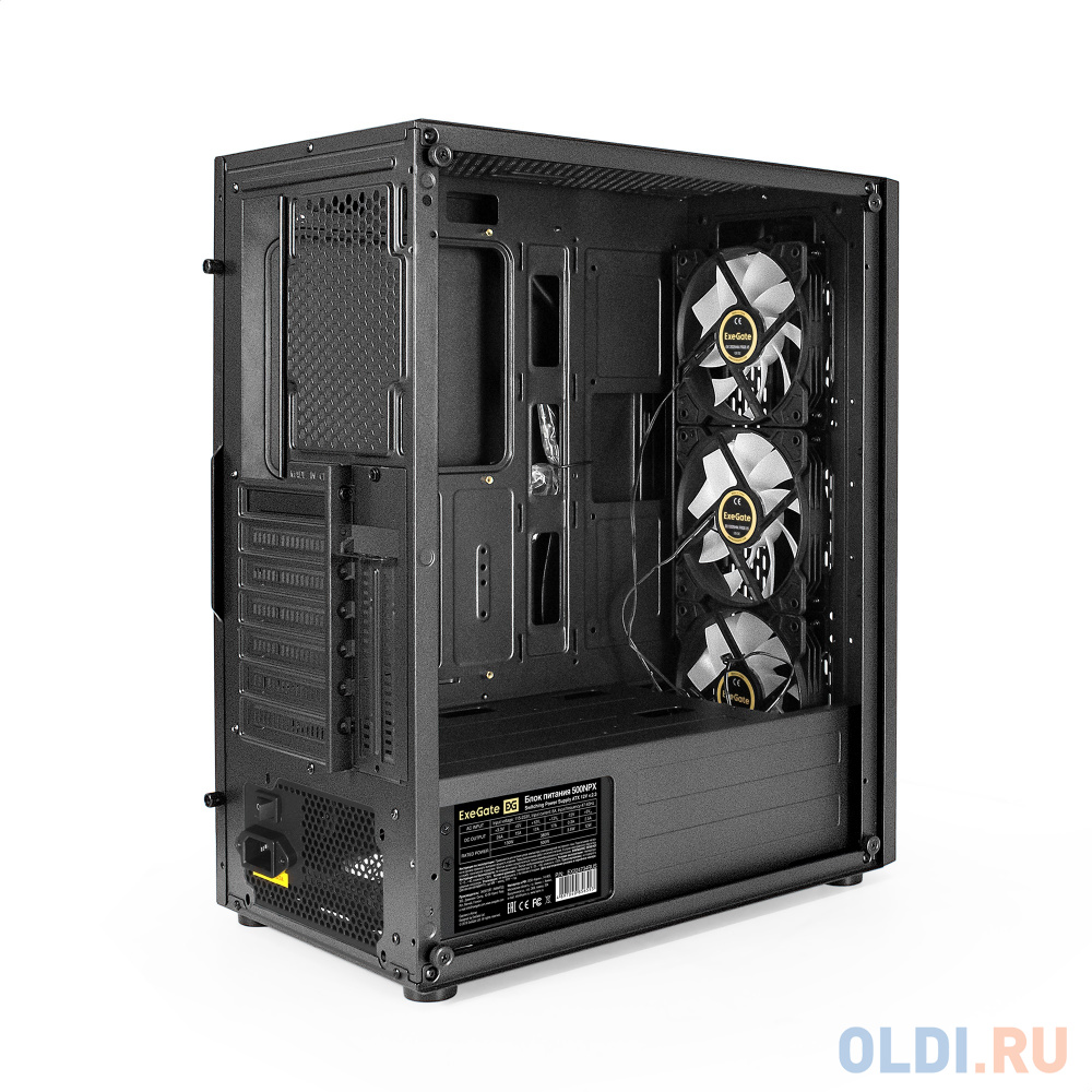 Корпус Miditower ExeGate EVO-9205-NPX500 (ATX, БП 500NPX с вент. 12 см, с окном, 1*USB+1*USB3.0, аудио, 3 вент. 12см с RGB подсветкой)