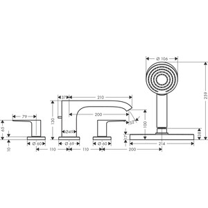 Смеситель на борт ванны Hansgrohe Vivenis на 4 отверстия, для механизма 13440180, черный матовый (75444670)