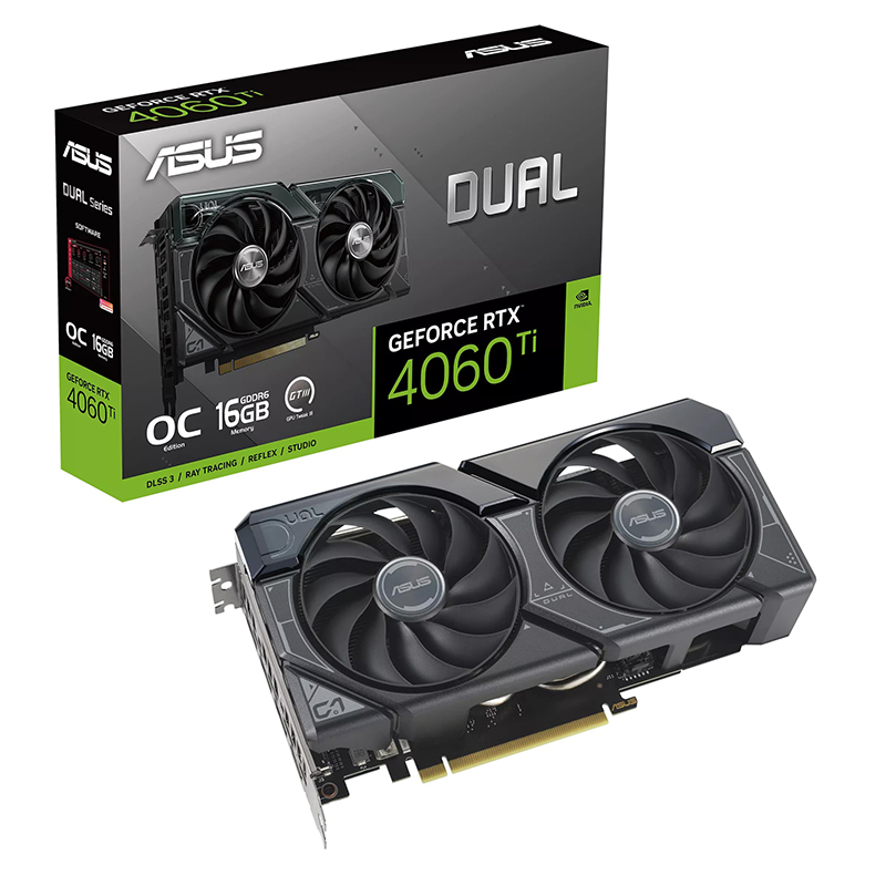 Видеокарта ASUS GeForce RTX 4060Ti 2595Mhz PCI-E 4.0 16384Mb 18000Mhz 128 bit HDMI 3xDP DUAL-RTX4060TI-O16G