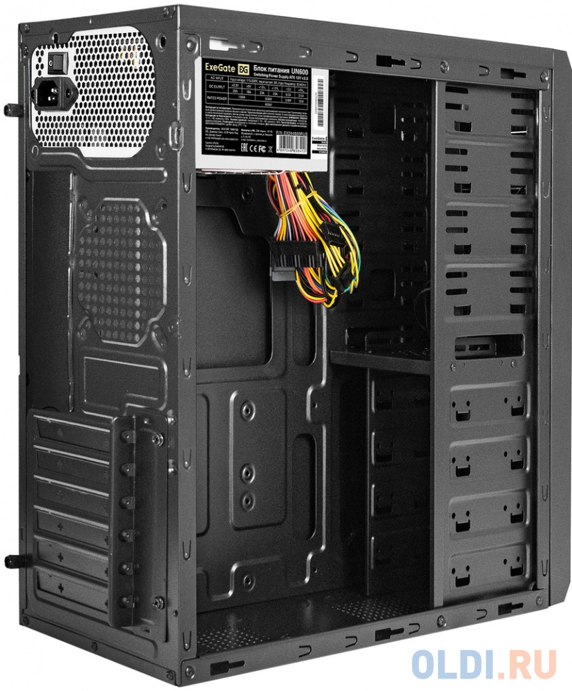 Корпус Miditower ExeGate UN-605B-UN600 (ATX, БП UN600 с вент. 12см, 2*USB, аудио, блокировка, черный)