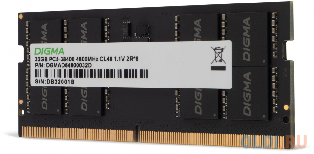 Память DDR5 32GB 4800MHz Digma DGMAS54800032D RTL PC5-38400 CL40 SO-DIMM 288-pin 1.1В dual rank Ret