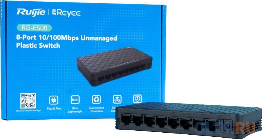 Reyee 8-Port 10/100 Mbps Desktop SwitchPORT: 8 10/100 Mbps RJ45 PortsDesktop Plastic Case в Москвe