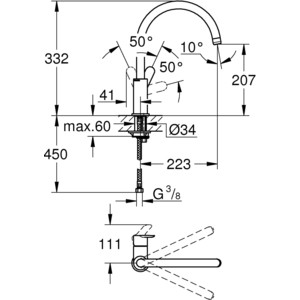 Кухонная мойка и смеситель Omoikiri Daisen 42 BL, Grohe BauEdge черная (4993606, 31367000)