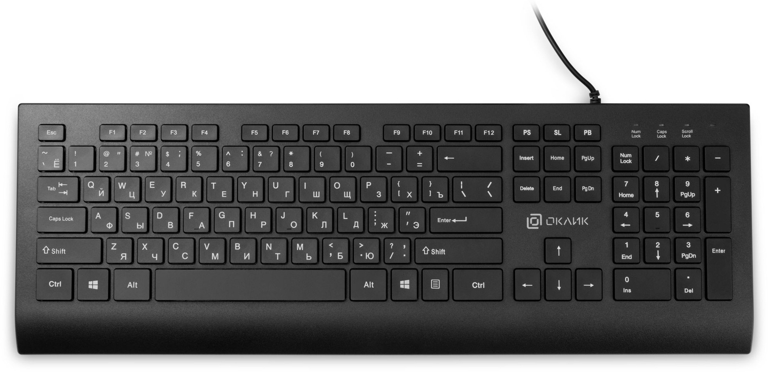 Клавиатура Oklick155M черный USB slim (подставка для запястий) (1678057)