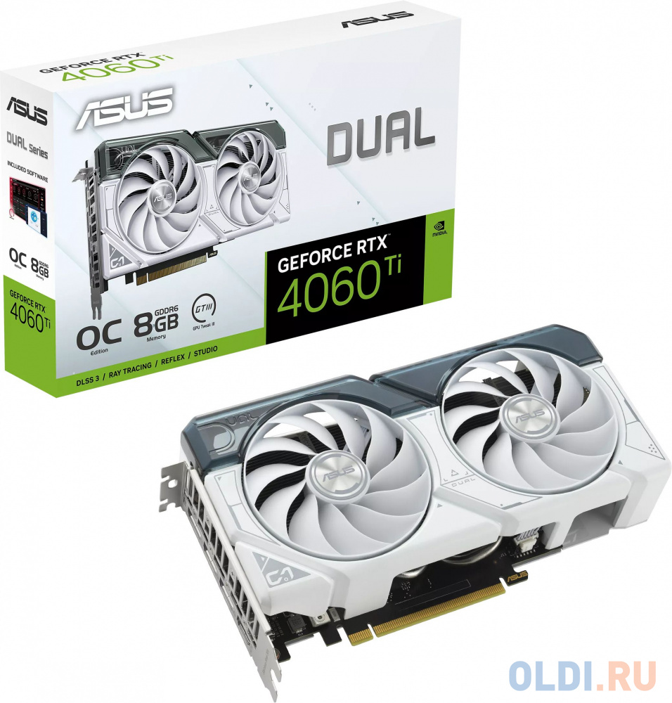 Видеокарта Asus PCI-E 4.0 DUAL-RTX4060TI-O8G-WHITE NVIDIA GeForce RTX 4060TI 8192Mb 128 GDDR6 2565/18000 HDMIx1 DPx3 HDCP Ret в Москвe