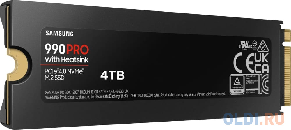 Твердотельный накопитель/ Samsung SSD 990 PRO, 4000GB, M.2(22x80mm), NVMe 2.0, PCIe 4.0 x4, V-NAND TLC, R/W 7450/6900MB/s, IOPs 1 400 000/1 550 000, D