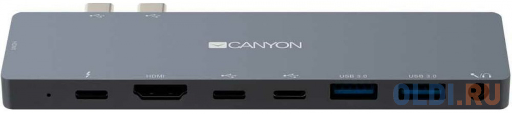 CANYON DS-8 Multiport Docking Station with 8 port, 1*Type C PD100W+2*Type C data+2*HDMI+2*USB3.0+1*Audio. Input 100-240V, Output USB-C PD100W&USB-