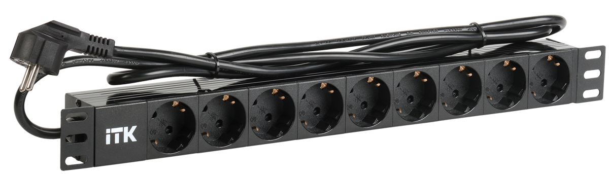 Блок розеток (PDU) ITK, 1U, кол-во розеток:9 (9xЕвро), черный, кабель питания 2 м (PH22-9D1)