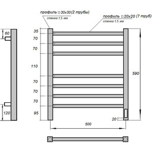 Полотенцесушитель электрический Point Вега П7 500x600 хром (PN71856)