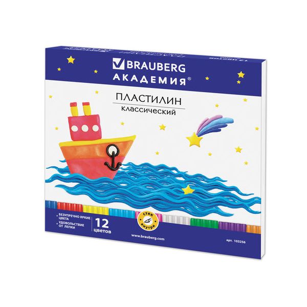 Пластилин классический BRAUBERG, 12 цветов, 240 г, со стеком, картонная упаковка, 103256, (16 шт.)