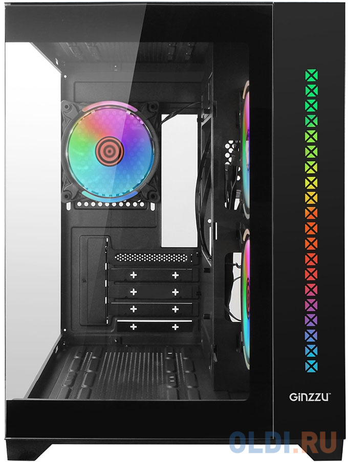 Ginzzu V390 RGB подсветка, контроллер CRC6, 3* 12R6 FAN 12CM RGB закаленное стекло 1*USB 3.0,1*USB 2.0, AU mATX