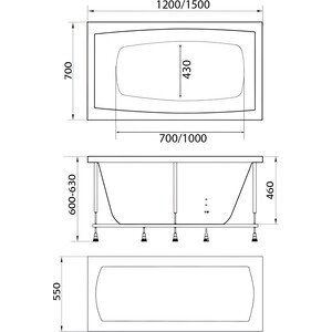 Акриловая ванна 1Marka Viola 120х70 с каркасом (01ви1270кс2+)