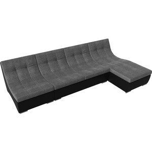 Угловой модульный диван АртМебель Монреаль рогожка серый экокожа черный