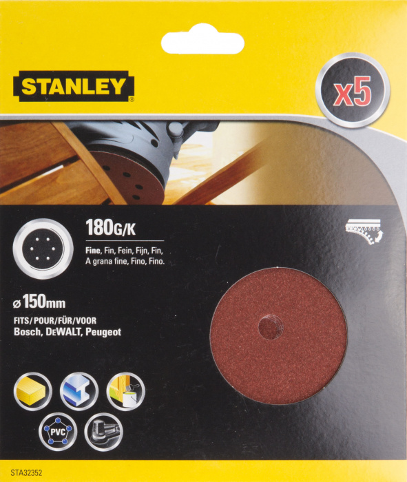 Круг шлифовальный Stanley 150мм 180G 5шт STA32352-XJ