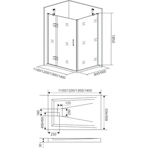 Душевой уголок Good Door Saturn WTW+SP 130x90 левый, прозрачный, хром