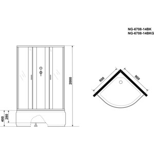 Душевая кабина Niagara NG-6708-14BKG 90х90х200