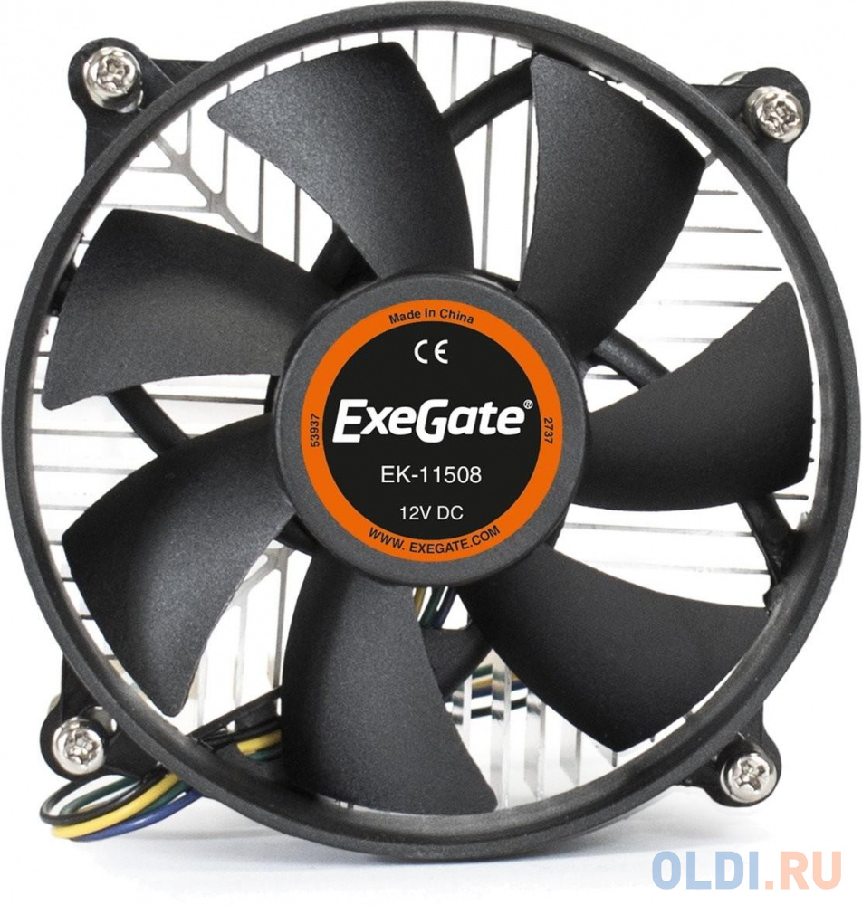 Exegate EX286138RUS Кулер ExeGate EK-11508 (Al, LGA1150/1151/1155/1156/1200, TDP 75W, Fan 90mm, 2200RPM, Hydro bearing, 3pin, 22db, 285г, с термопасто