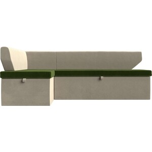 Кухонный угловой диван Лига Диванов Омура микровельвет зеленый\бежевый левый угол (113218L)