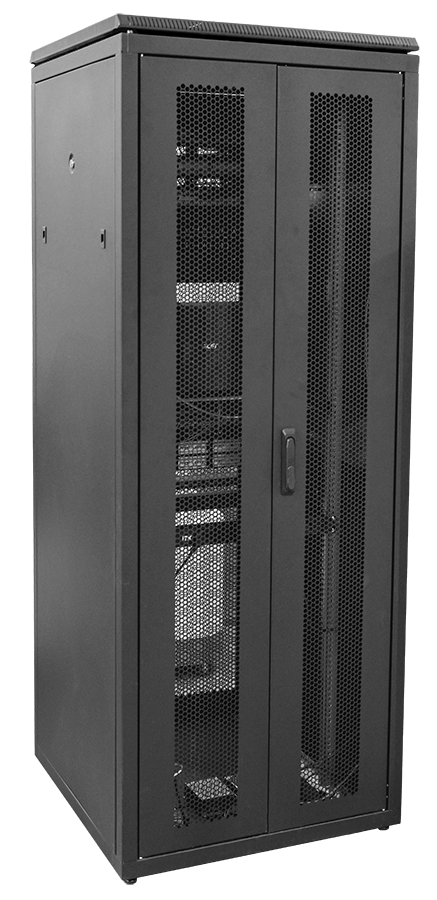 Шкаф телекоммуникационный напольный 28U 800x800 мм, перфорация/металл, черный, разборный, ITK LINEA N (LN05-28U88-2PP)