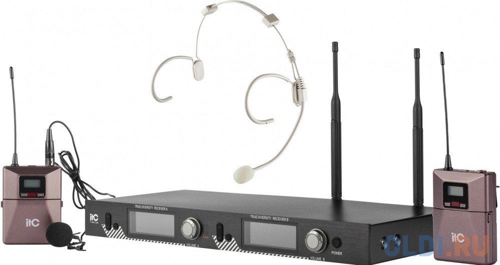 Радиосистема [T-521UW] ITC, UHF двухканальная радиосистема с головным и петличным микрофонами. LCD дисплей. True Diversity. Частотный диапазон 470-510