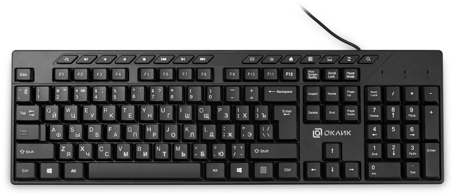 Клавиатура Oklick125M черный USB Multimedia (1678108)