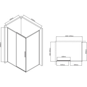 Душевой уголок Vincea Slim-U VSR-2SU 120х90 прозрачный, матовый черный (VSR-2SU9012CLB)