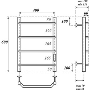 Полотенцесушитель электрический Point П4 400х600 диммер справа, хром (PN06846)