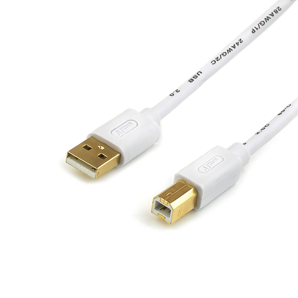 Кабель USB 2.0(Am)-USB 2.0(Bm), 80см, белый ATCOM (AT6151)