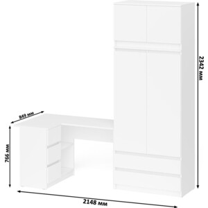 Комплект СВК Мори Стол компьютерный МС-16 левый + Шкаф МШ900.1 + Антресоль МА900.1, цвет белый