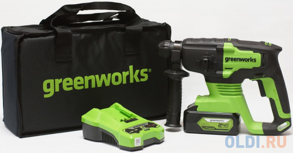 Greenworks Перфоратор аккумуляторный бесщеточный Greenworks GD24SDS2K4,  2 ДЖ, 24V, c 1хАКБ 4 Ач и ЗУ в сумке [3803007UB]