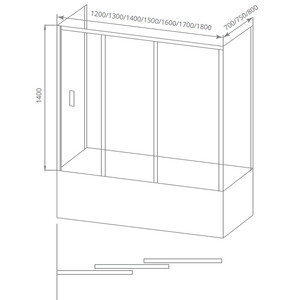 Шторка для ванны Good Door Screen WTW+SP+SP 130х70х140 прозрачная, хром