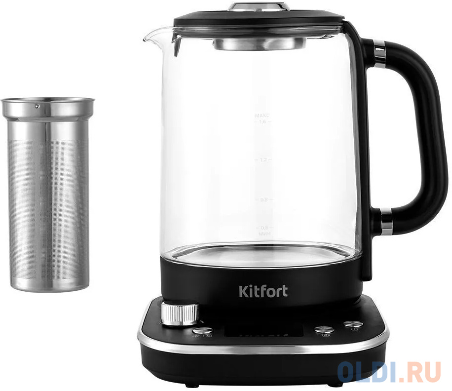 Чайник электрический Kitfort КТ-6157 1.6л. 2200Вт черный/нержавеющая сталь (корпус: пластик/стекло)