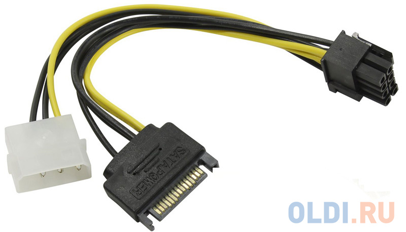 Переходник питания для PCI-Ex видеокарт Molex 4pin (M) + SATA 15pin (M) - 8pin ORIENT C578