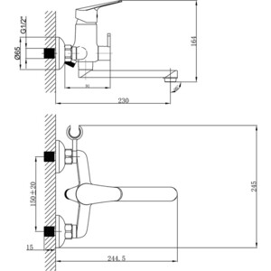 Смеситель для ванны Lemark Partner с душем, хром (LM6513C, LM8063C) в Москвe