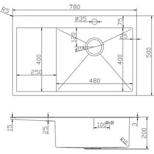 Кухонная мойка Mixline Pro 78х50 правая, черный графит (4610211009394)