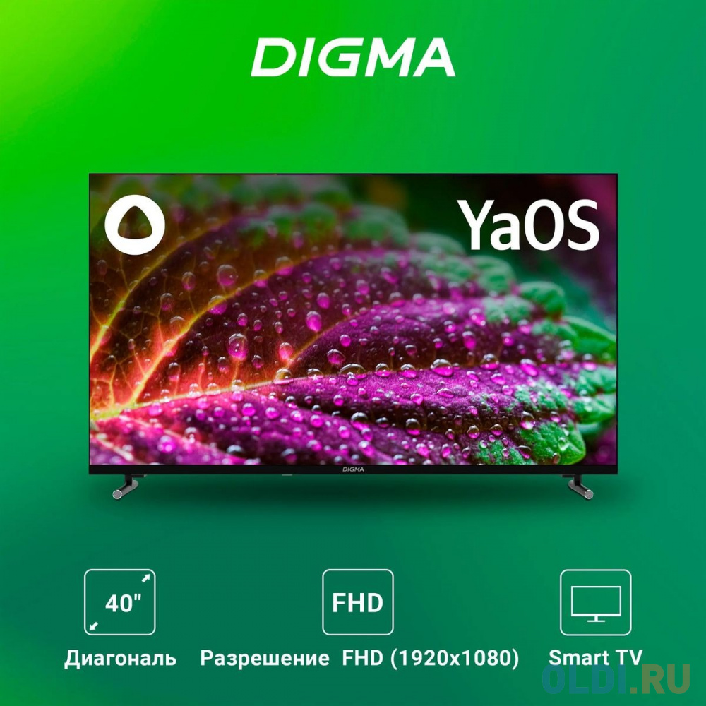 Телевизор LED Digma 40" DM-LED40SBB33 Яндекс.ТВ Frameless черный FULL HD 60Hz DVB-T DVB-T2 DVB-C DVB-S DVB-S2 USB WiFi Smart TV в Москвe