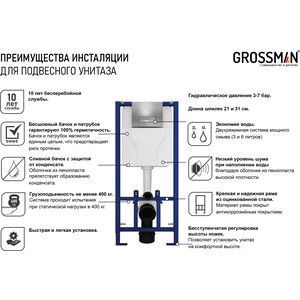 Инсталляция для унитаза Grossman с клавишей Classic белая глянцевая (900.T1.01.000, 800.Т1.04.000.000) в Москвe