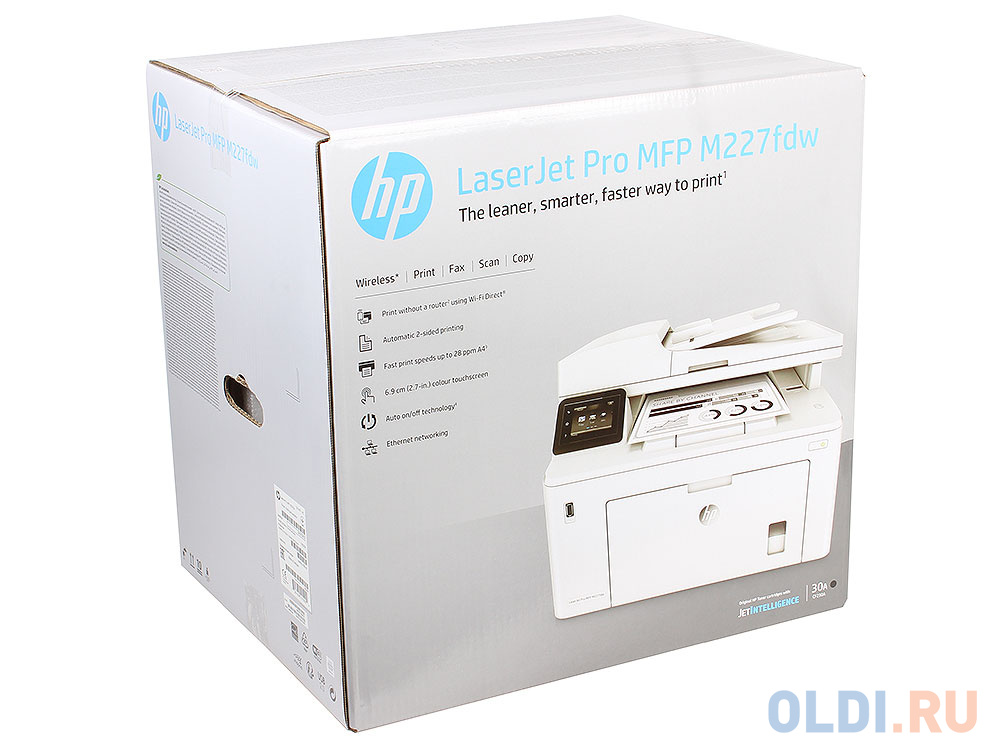 МФУ HP LaserJet Pro M227fdw <G3Q75A принтер/сканер/копир/факс, A4, 28 стр/мин, ADF, дуплекс, USB, LAN, WiFi (замена CF485A M225dw)