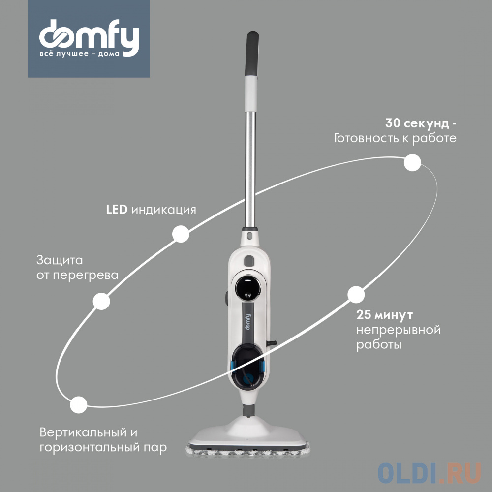 Швабра паровая Domfy DSW-SM710 1500Вт белый/серый в Москвe