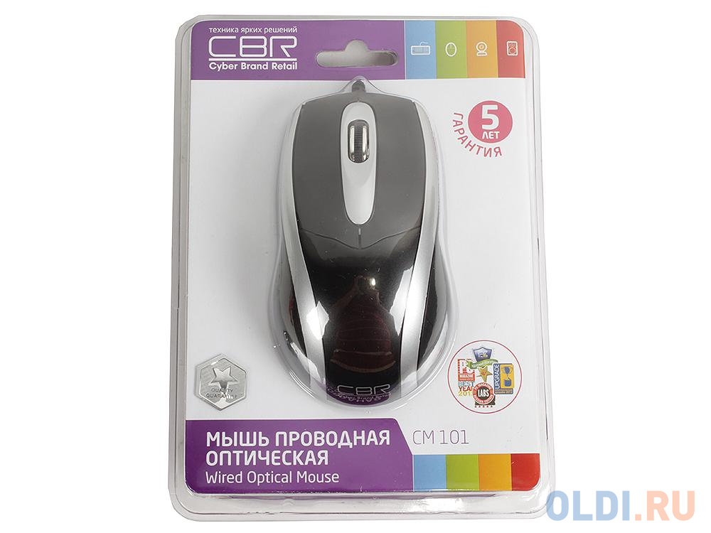 Мышь CBR CM-101 Black, оптика, 1200dpi, офисн., провод 1.28 м., USB