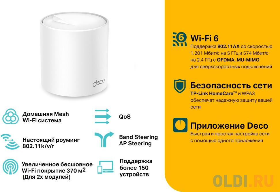 Wi-Fi система TP-LINK DECO X20 802.11ax 1200Mbps 2.4 ГГц 5 ГГц 1xLAN белый