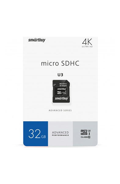 Карта памяти SmartBuy micro SDHC 32Gb Advanced Series UHS-I U3 V30 A1 + ADP (90/55 Mb/s)